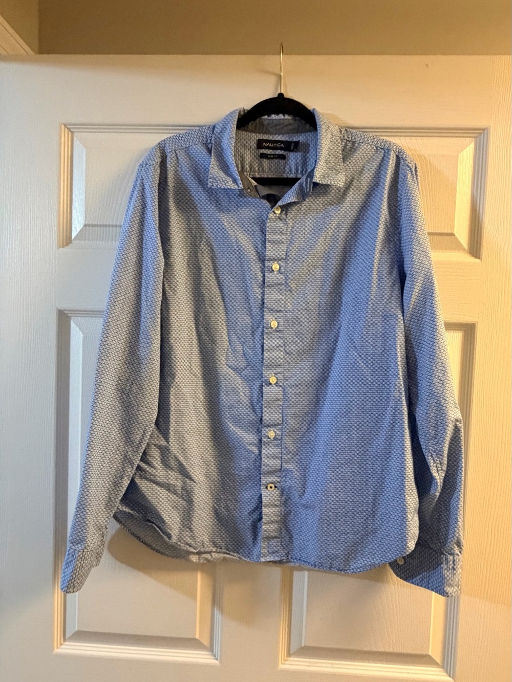 Nautica Slim Fit Blue Geometric Button Down Shirt Men’s Large
